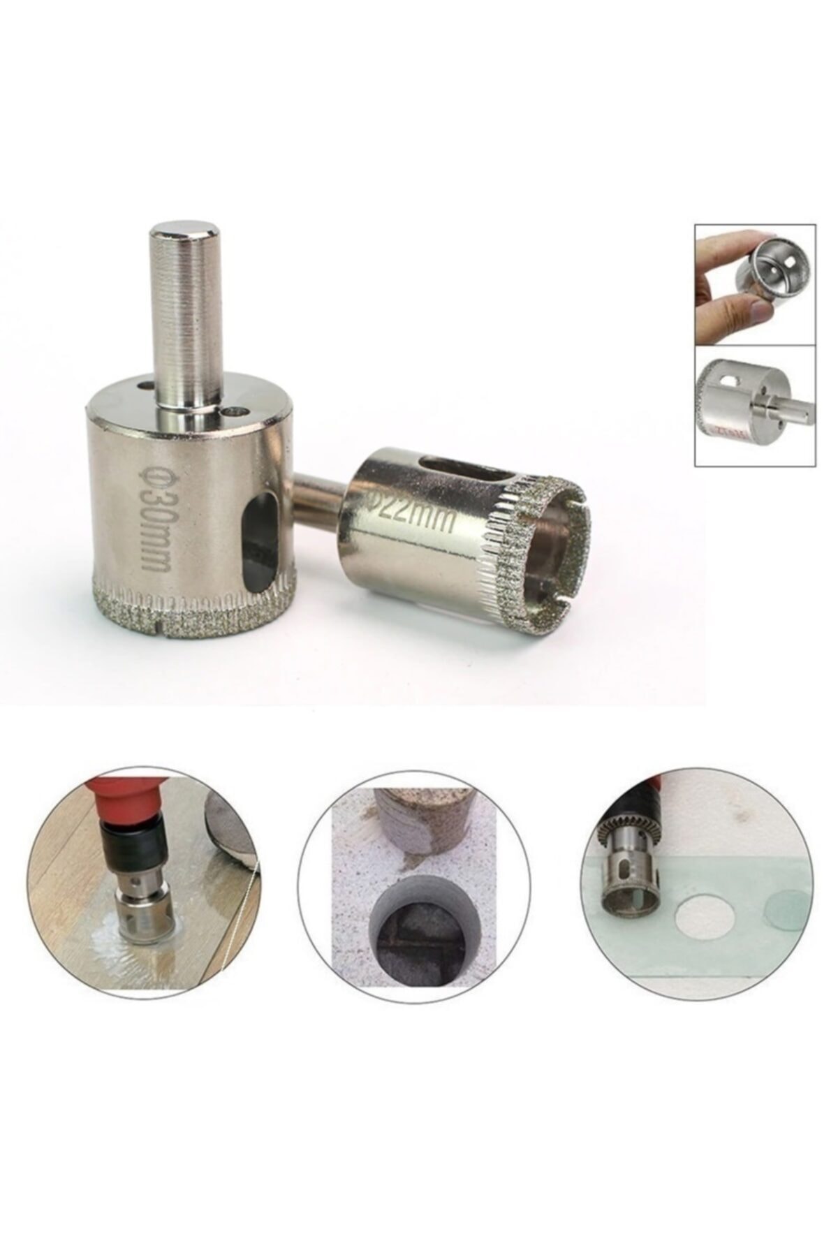 Depolife Mermer Granit Fayans Porselen Cam 22mm 30mm Yuvarlak Delme Pancı Elmas Uçlu Delik Açma Karot Ucu 2li
