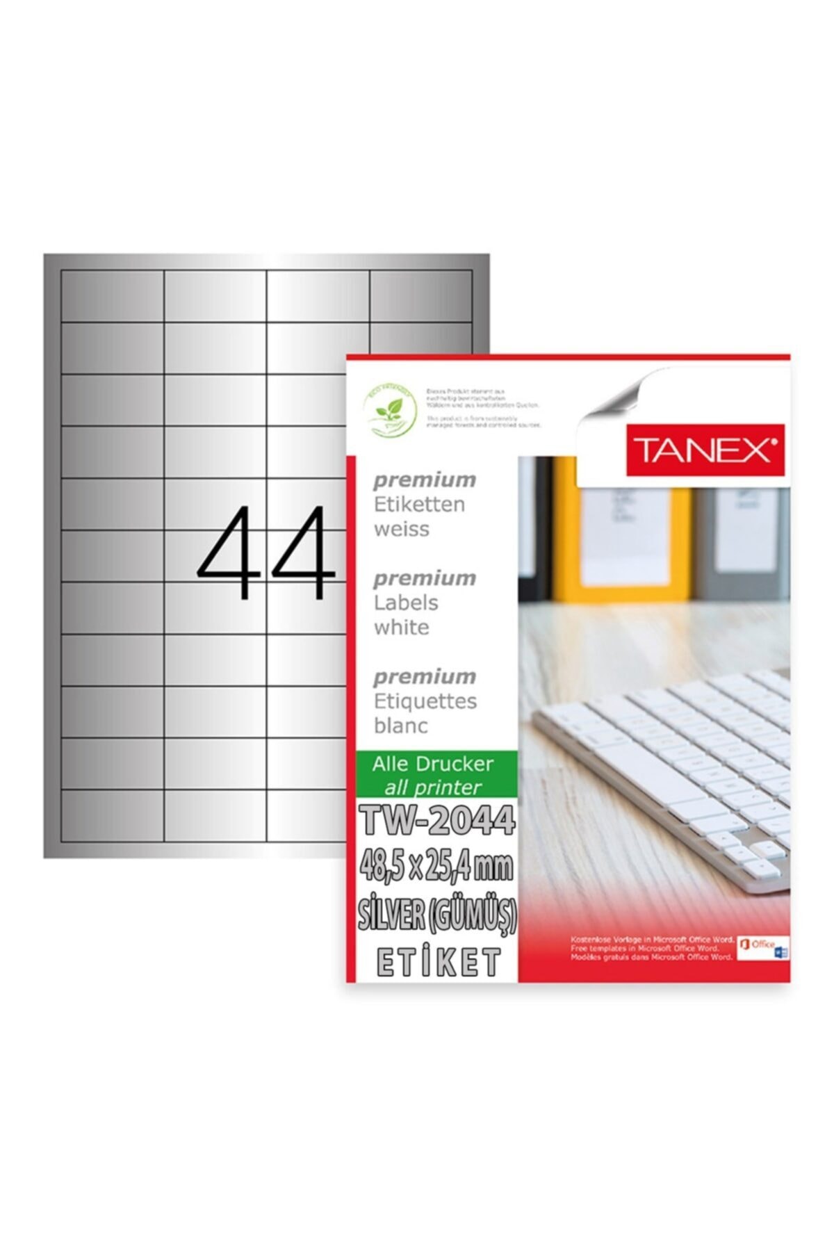 Tanex Tw-2044 Silver Gümüş Laser Etiket 48,5x25,4mm 25 Syf./1100 Ad./pk.