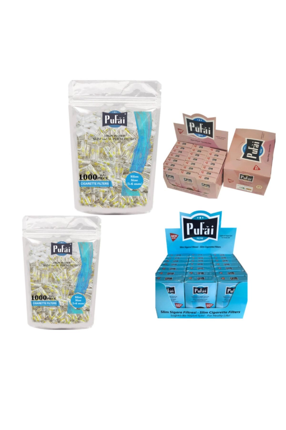 Pufai Süper Slim Sigara Fltresi 5 Mm 6 Mm Ağızlık 3050 Adet 2 Paket 42 Kutu