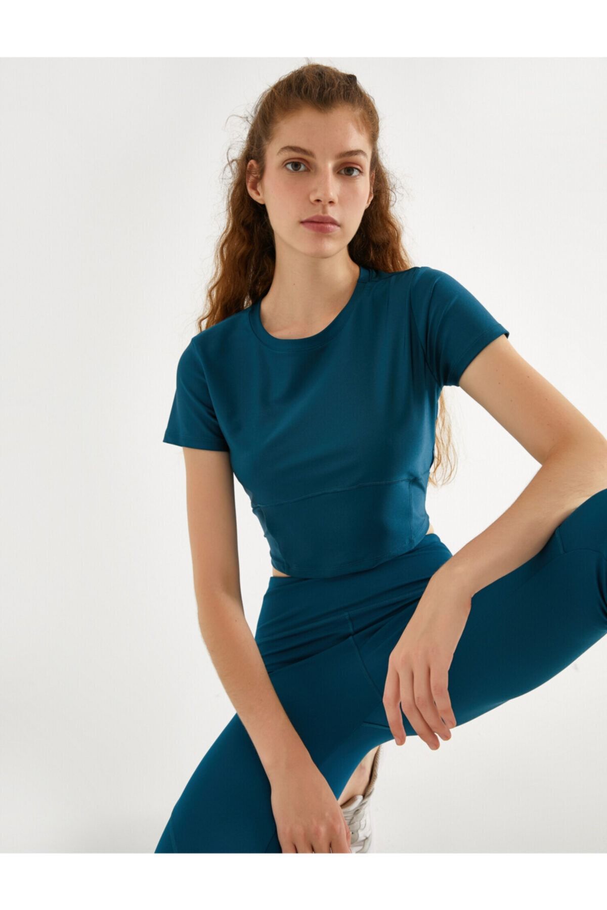 Koton Kısa Kollu Crop Tisört Bisiklet Yaka