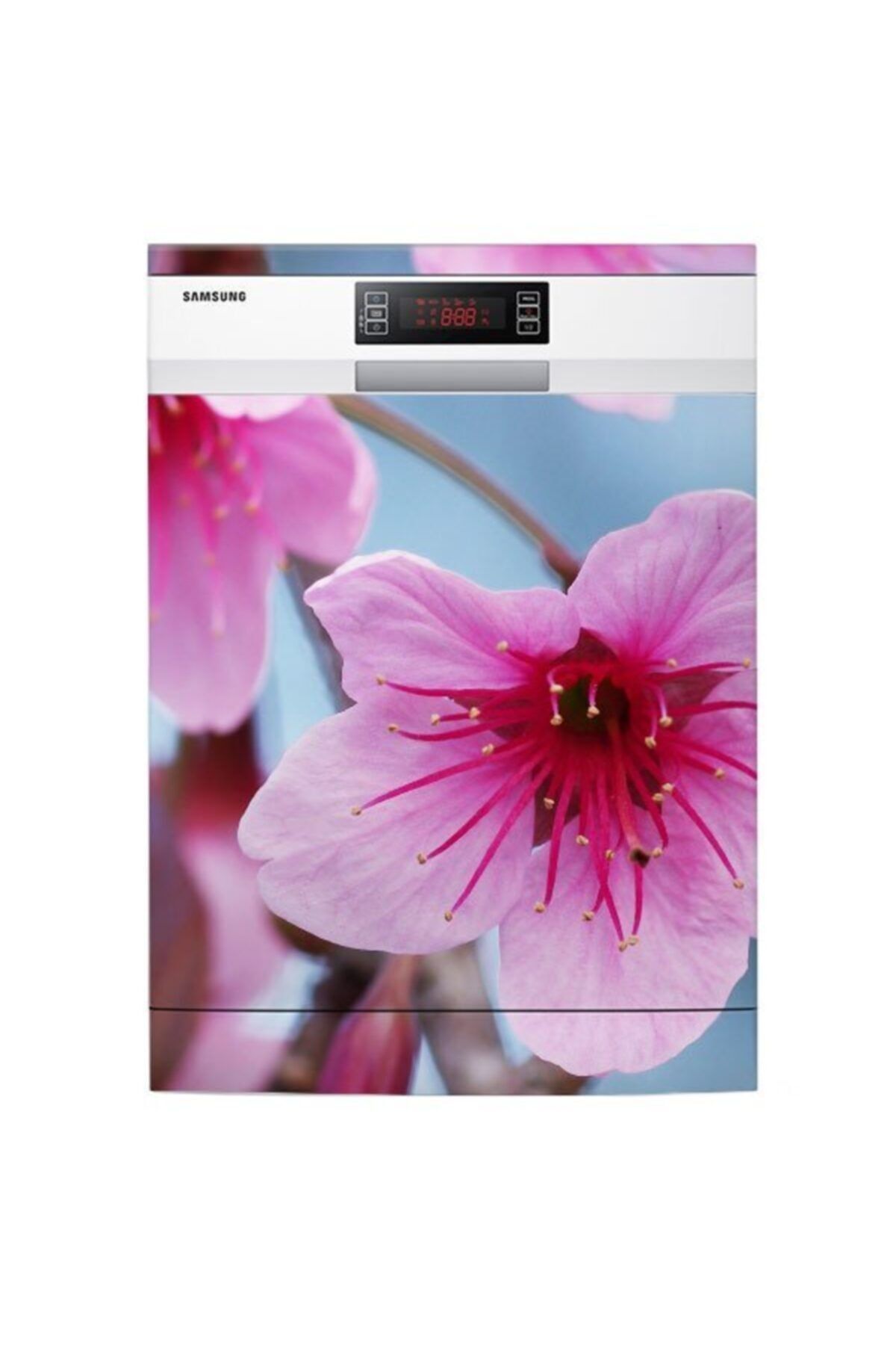 Stickerce Pembe Küçük Çiçek Bulaşık Makinesi Folyosu