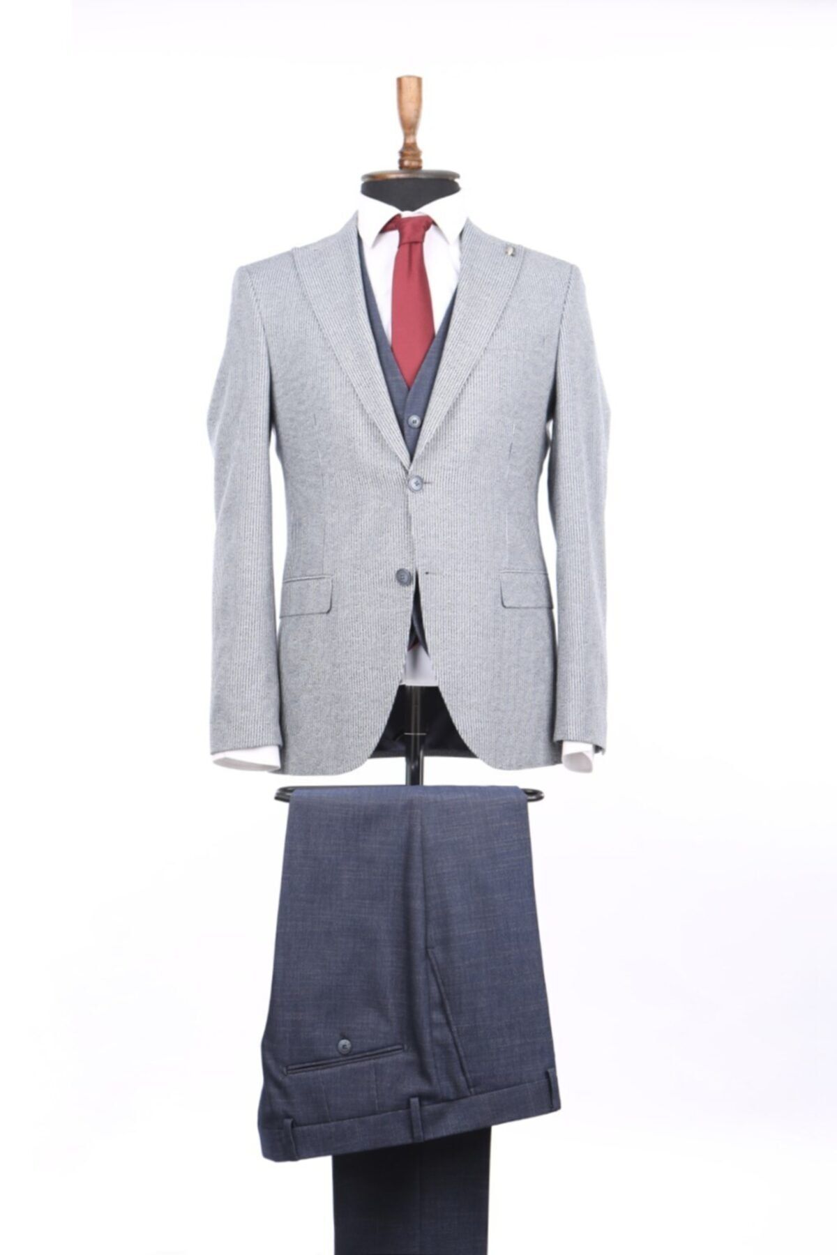 Jakamen Lacivert Slim Fit Yelekli Erkek Takım Elbise