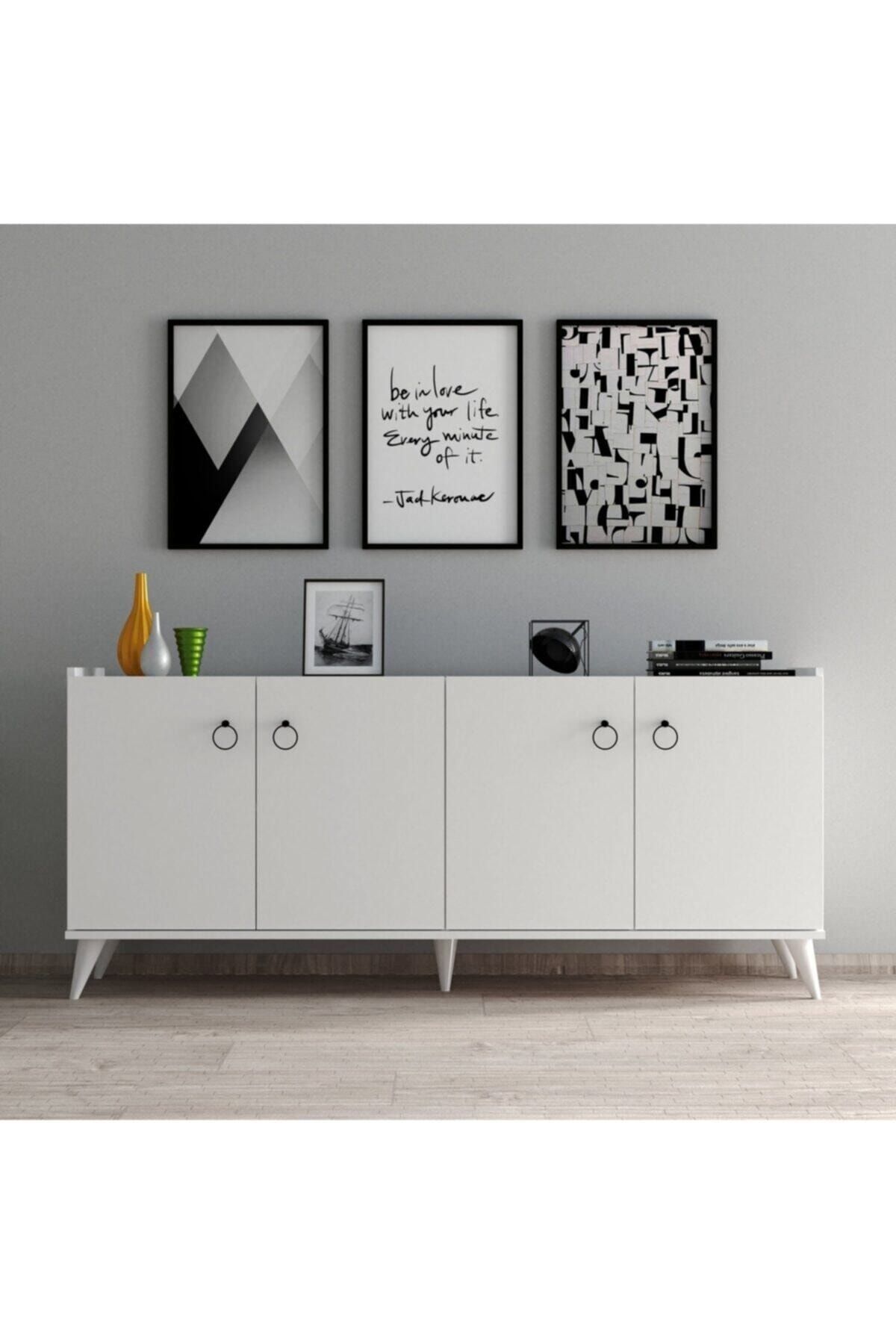 dekorstilim 4 Kapaklı Modern Konsol Mdf Gümüşlük Dolap