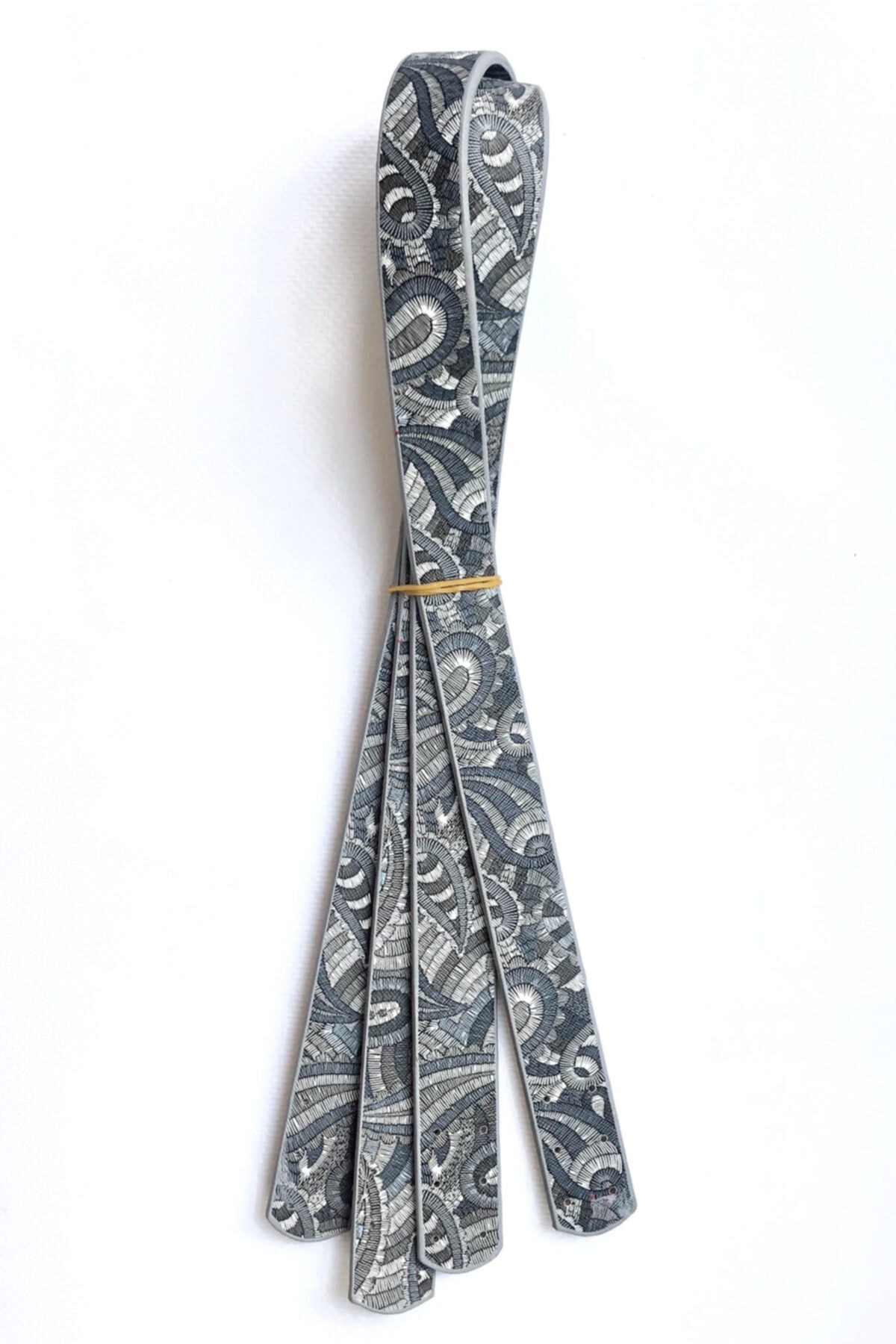 Alfa Tasarım Desenli Suni Deri Dikilebilir Çanta Sapı Antik Zentangle Desen Gri Renk