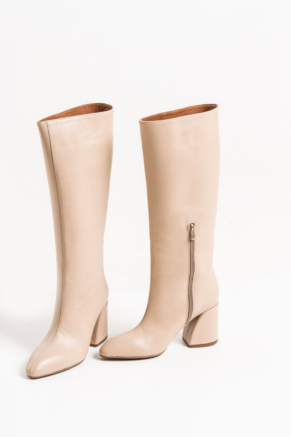 LuviShoes 4003 Bej Cilt Kadın Çizme