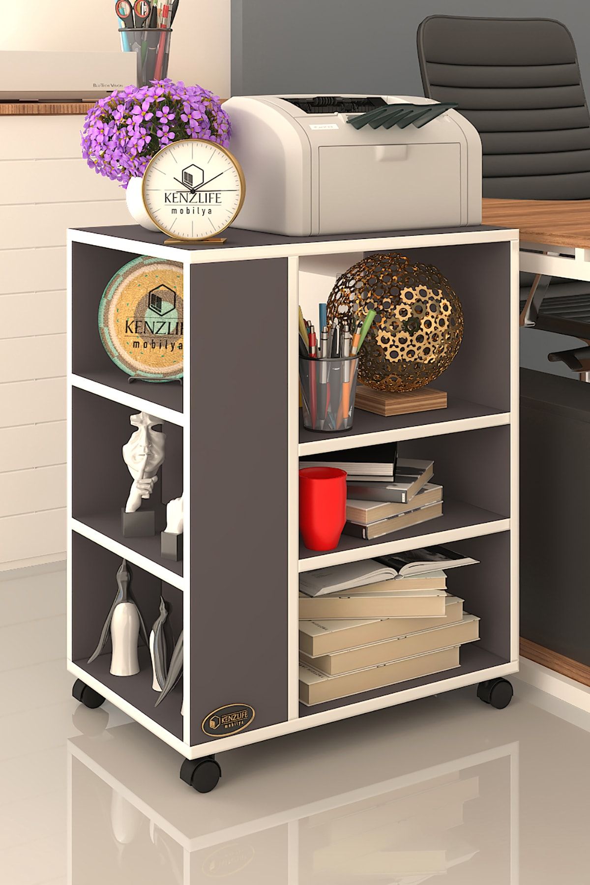 Kenzlife ofis yazıcı masası berubetto076 gri 076*060*40 tekerlekli sekreter