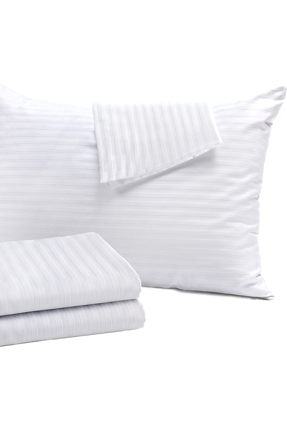 Tinybabyconcept Lüks Otel Serisi % 100 Pamuk Saten Çizgili Modeli Beyaz 50x70 Cm Yastık Kılıfı 10 Adet