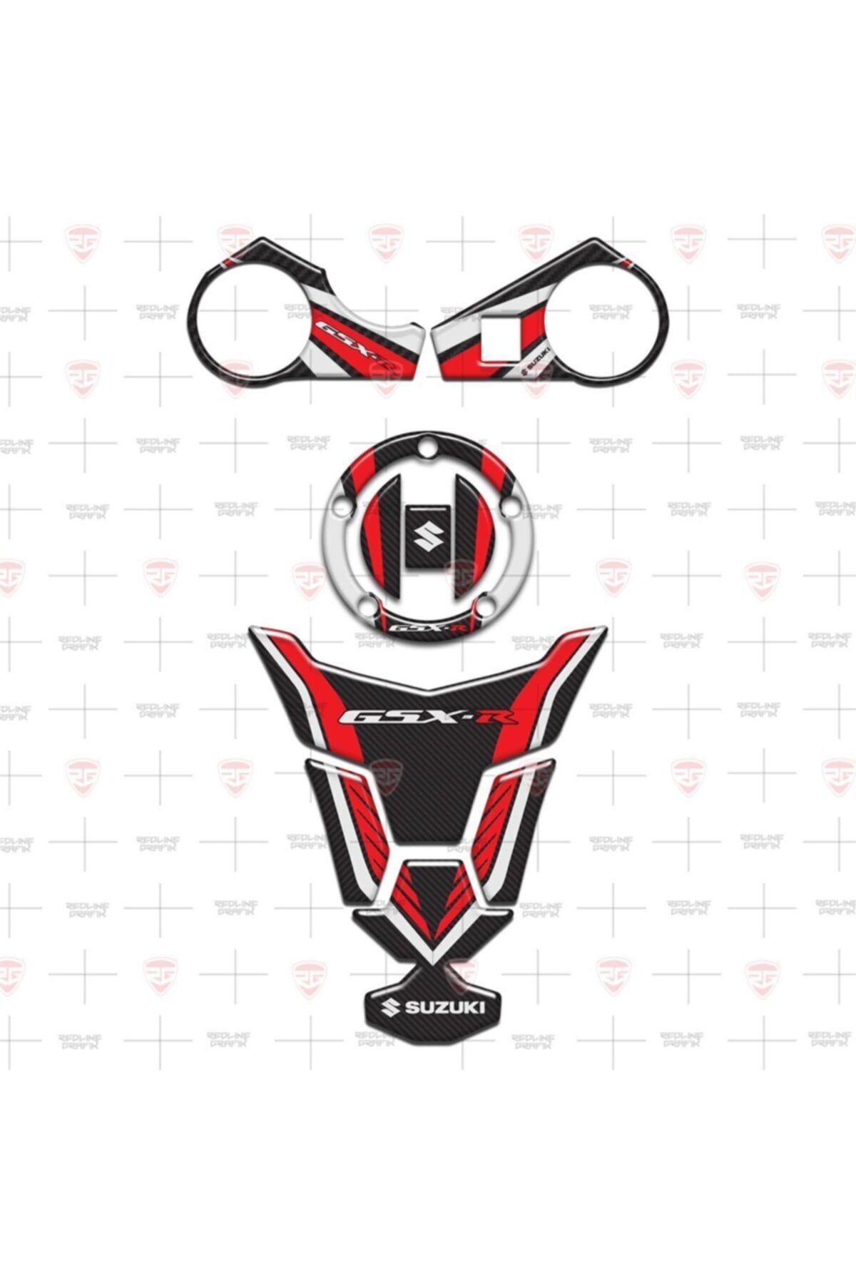 Redline Grafik Suzuki Gsx-r Gsxr 1000 2009-2016 Special Kırmızı Karbon Tank Pad Depo Kapak Gidon Pad Set