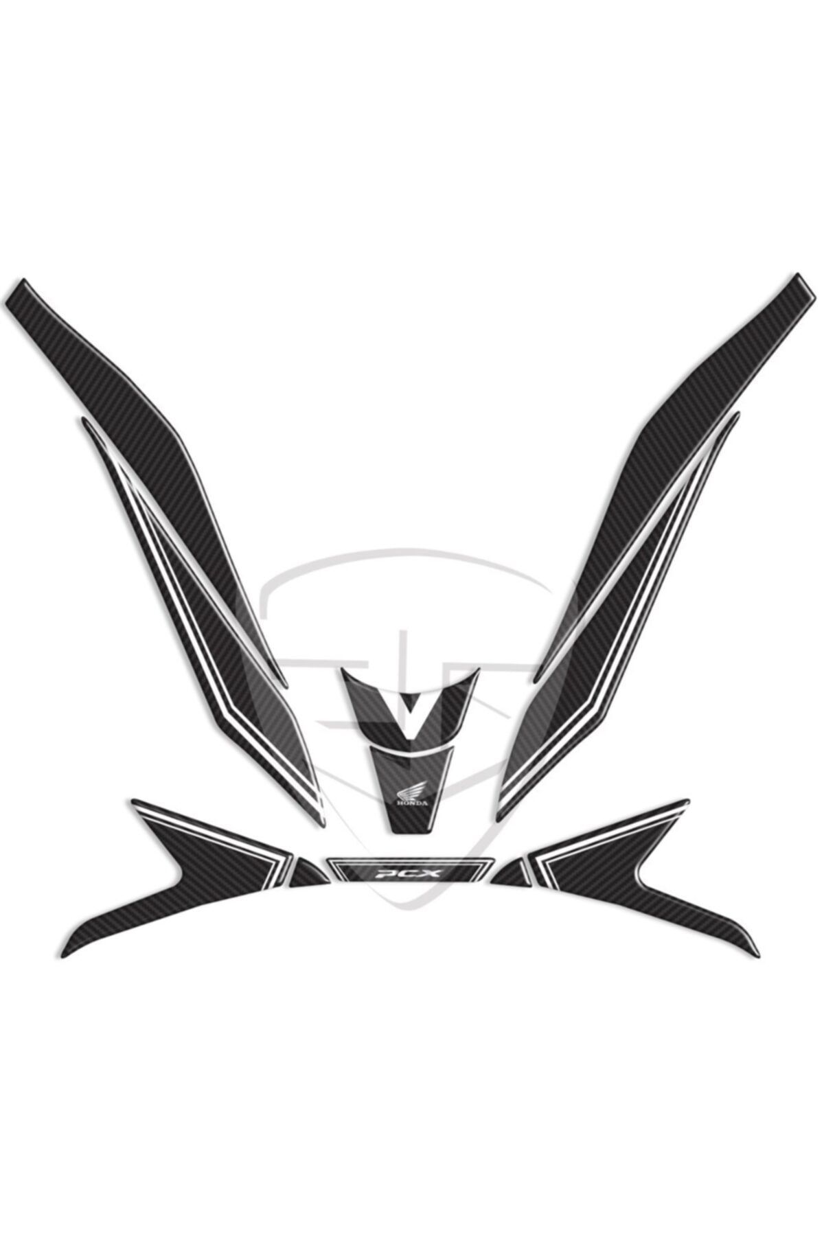 Redline Grafik Honda Pcx 125 2021 Karbon Desen Beyaz Far Üstü Ve Bıyık Pad