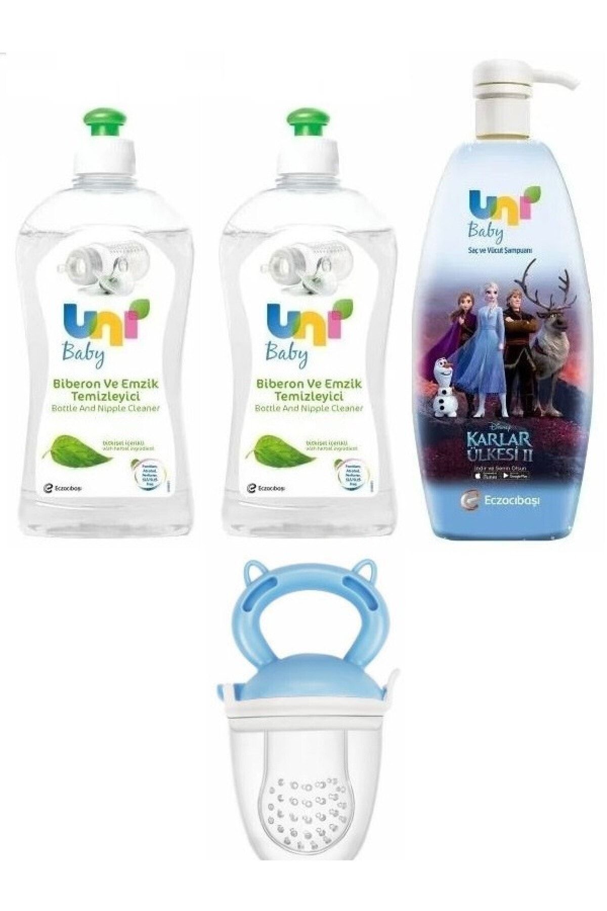 Uni Baby Frozen Şampuan 700 Ml+ pAraben İçermeyen Temizleyici 500 Ml*2+meyve Süzgeci Mavi