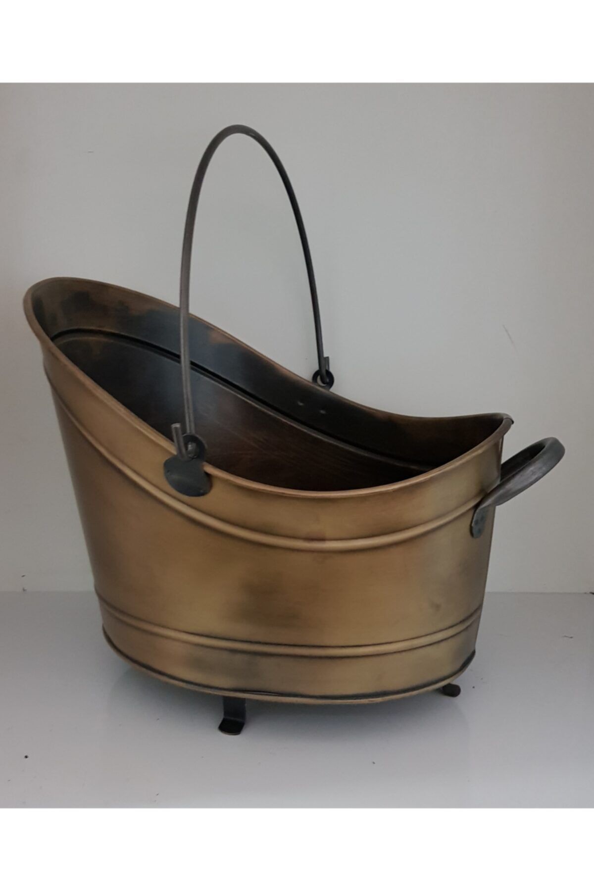 KOCHERCONCEPT Şömine Kovası 45 Cm Antik Eskitme Büyük Boy Dekoratif Ayaklı Oval Odun Kovası