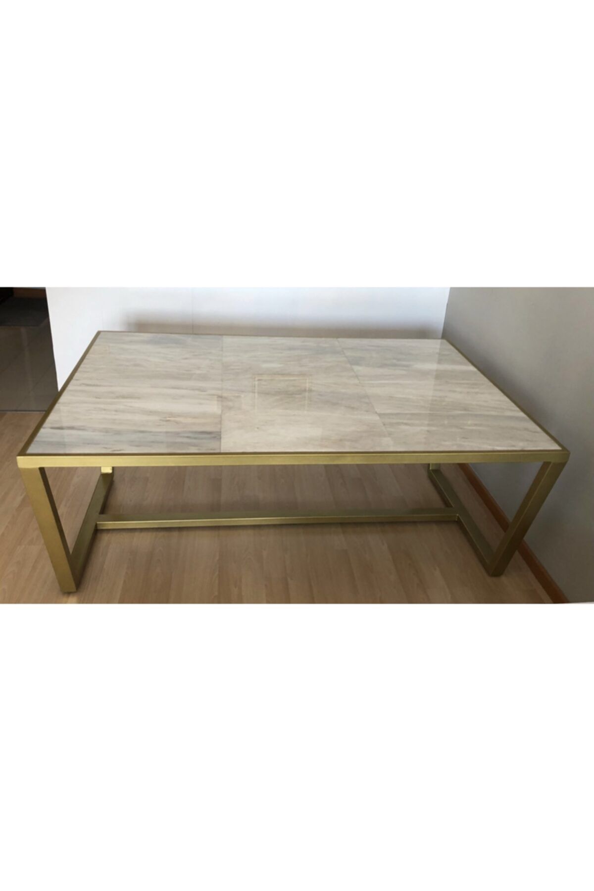 Lux and Marble Goldie - Dikdörtgen Beyaz Mermer Masa
