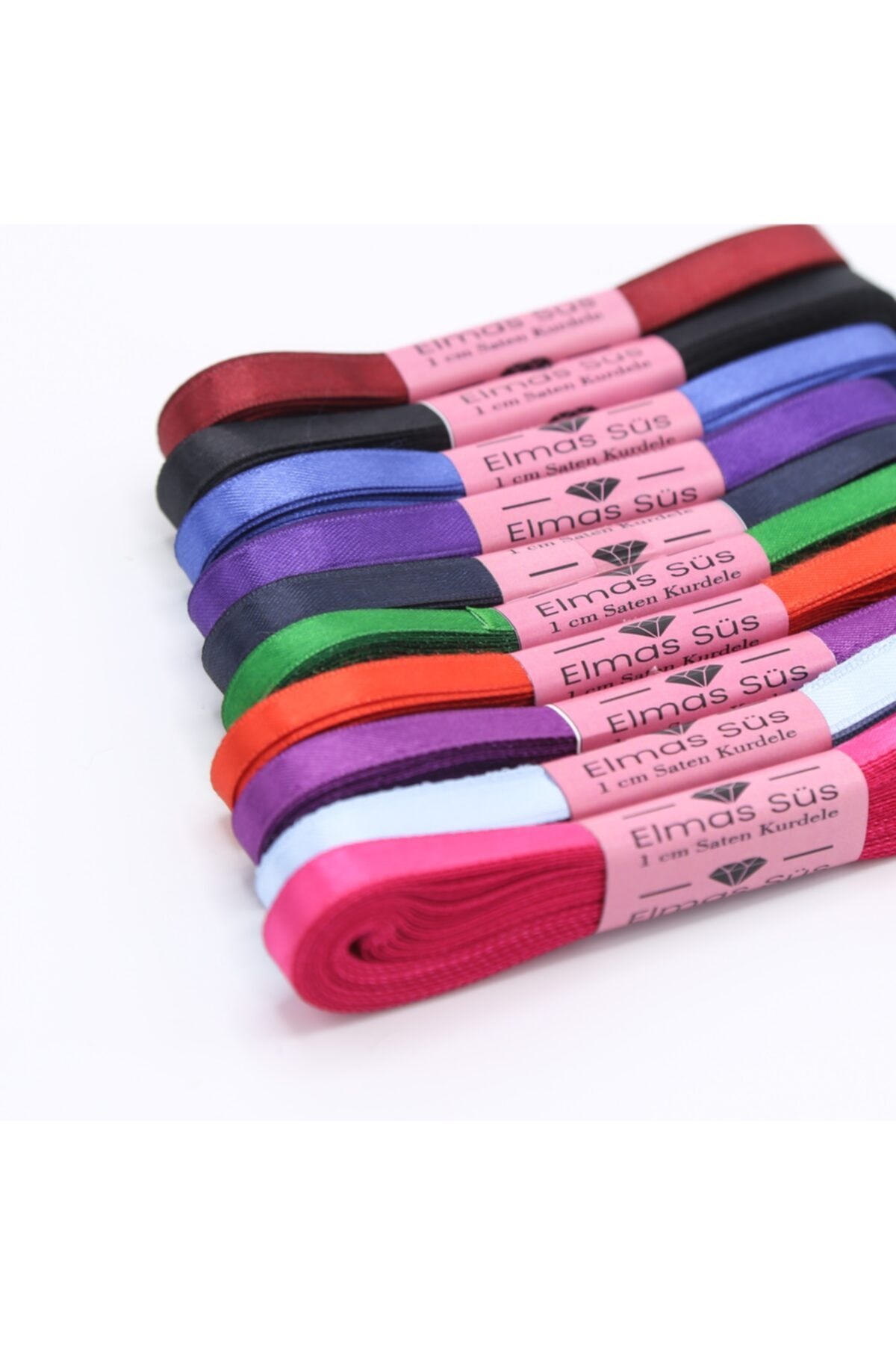 E Elmas Karışık Saten Kurdele 10 Adet 1 cm 10 m