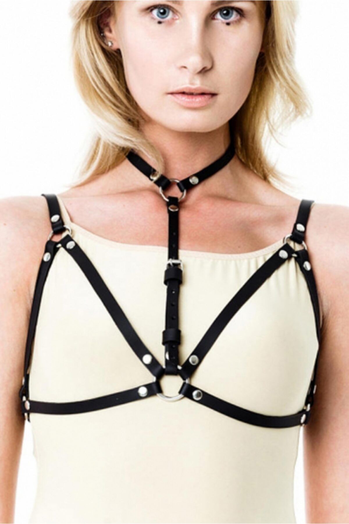 The She Deri İç Giyim Büyük Beden Merdiven Detaylı Deri Boyun Harness - Apftbs197-s1