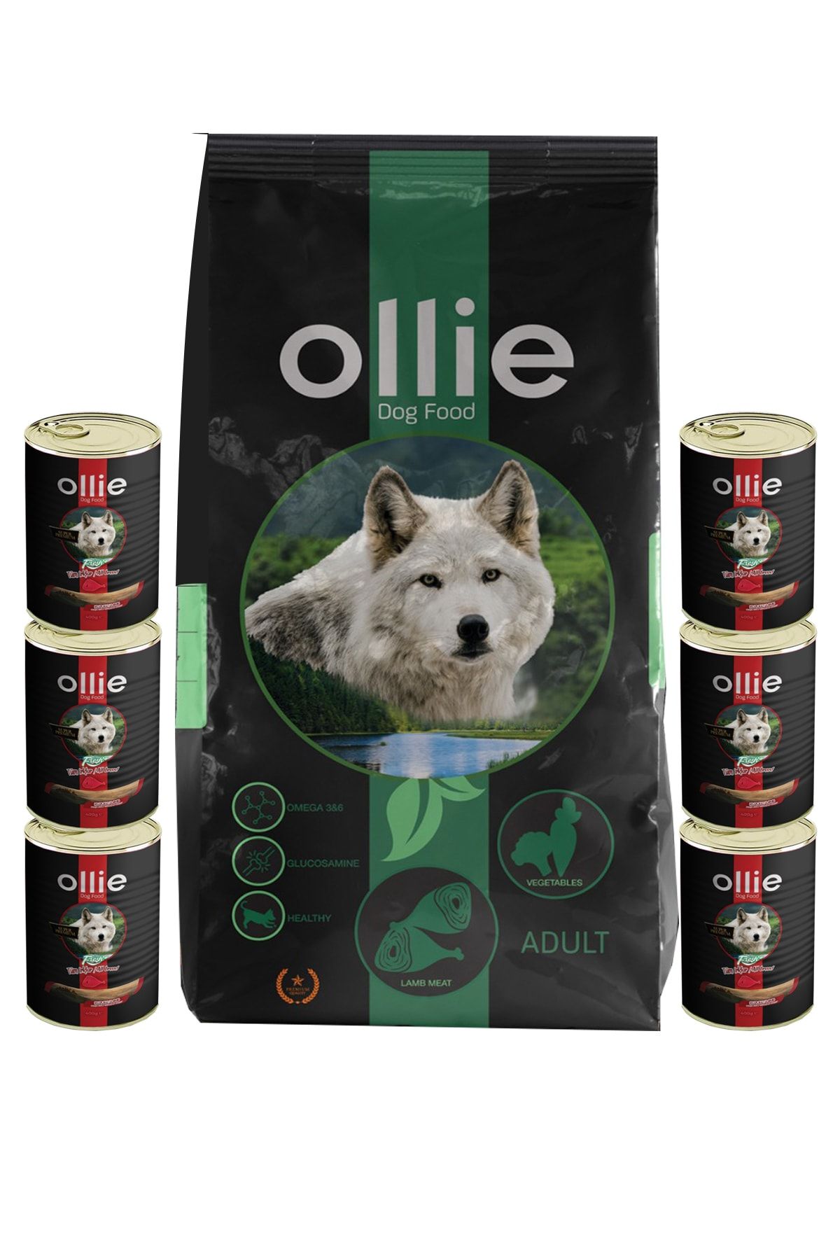 Ollie Kuzu Etli Yetişkin Köpek Maması 15 kg + 6 Adet Konserve