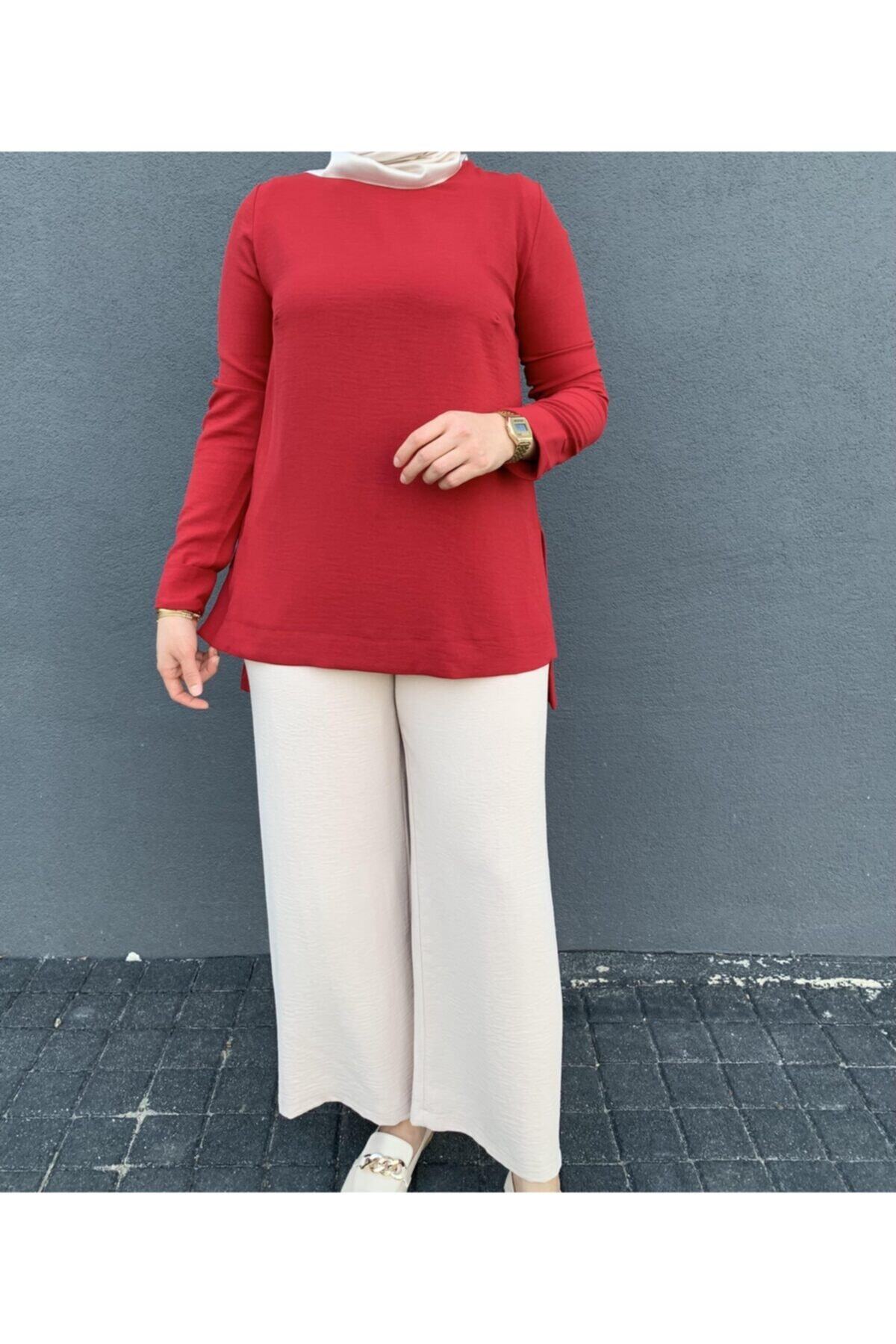 LOREEN FASHİON Tuhara Butik Aerobin Kumaş Kırmızı Tunik