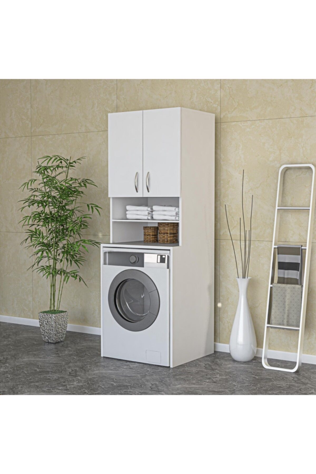 dekorstilim Banyo Ve Alt Üst Çamaşır Makinesi Mdf Dolabı Kapaklı Dolap