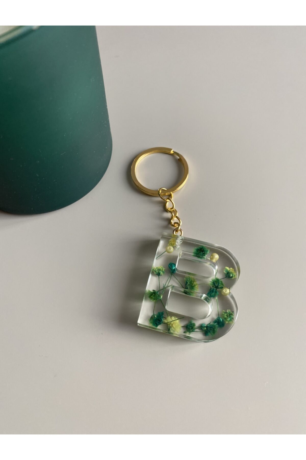 ADENBABYBUCKLES B Harfi Epoksi Yeşil Renk Anahtarlık