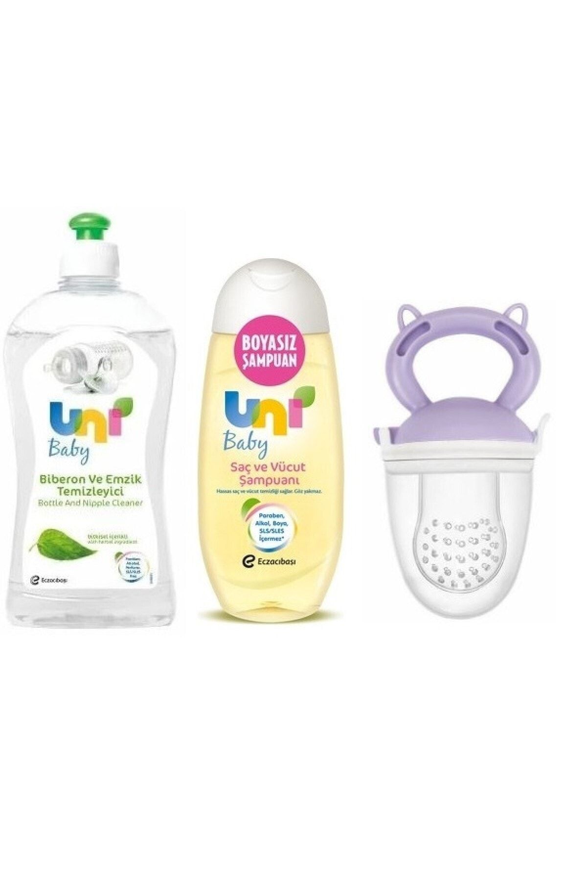Uni Baby Biberon Ve Emzik Temizleyici 500 Ml+saç Ve Vücut Şampuanı+meyve Süzgeci Mor