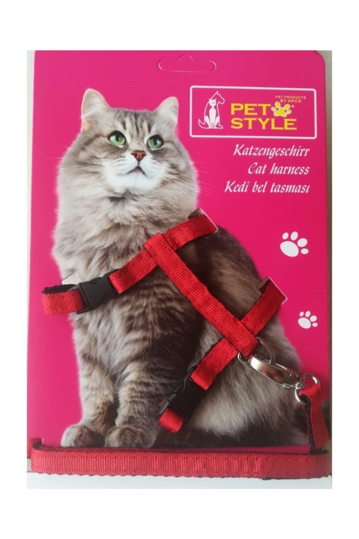 Pet Style Petstyle Kedi Tasması Kedi Göğüs Bel Ayarlanabilir Dayanıklı Sağlam Tasma Kırmızı