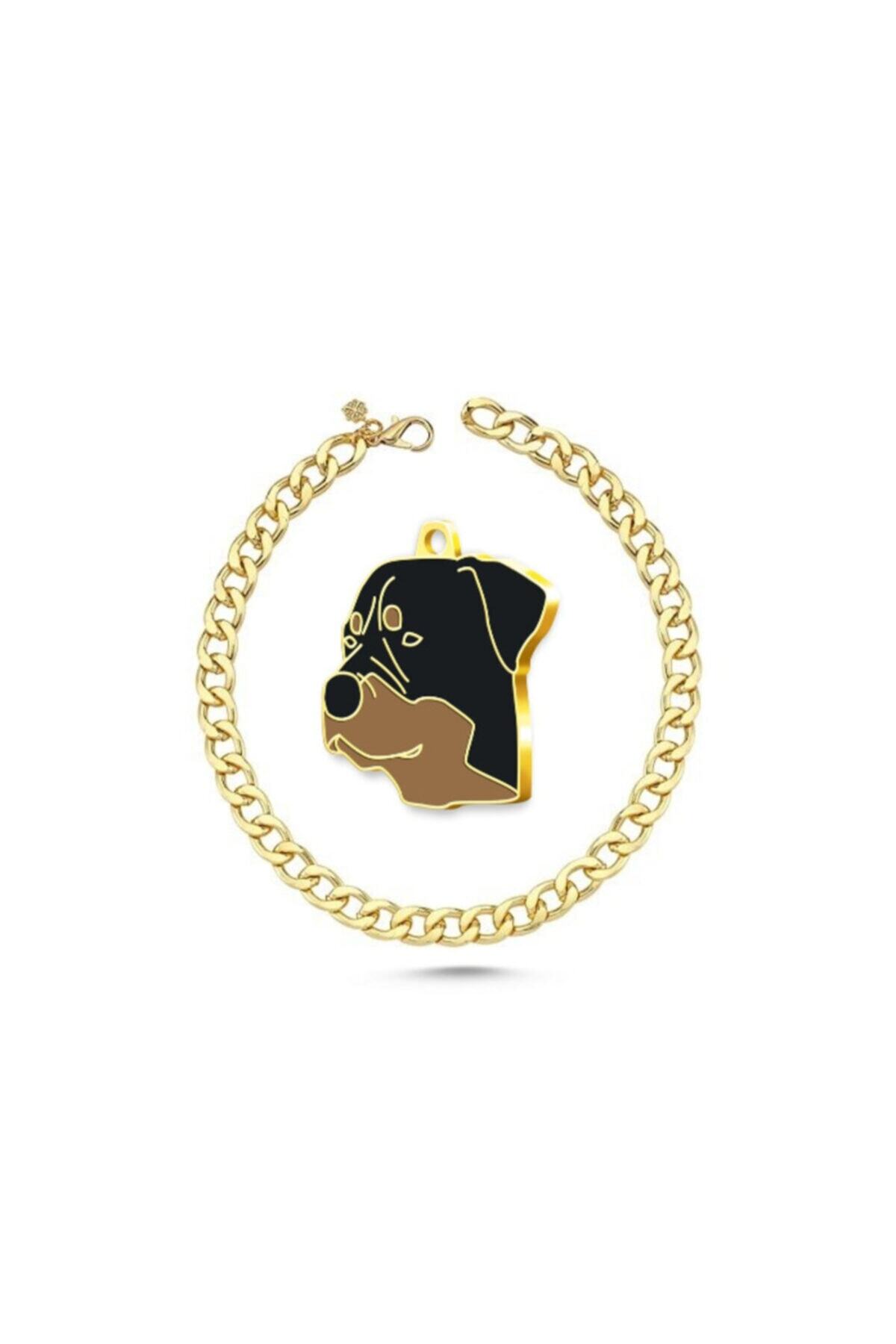Thepassage Altın Kaplama Rottweiler Köpek Künyesi+ Köpek Kolyesi - Kolye 70 Cm