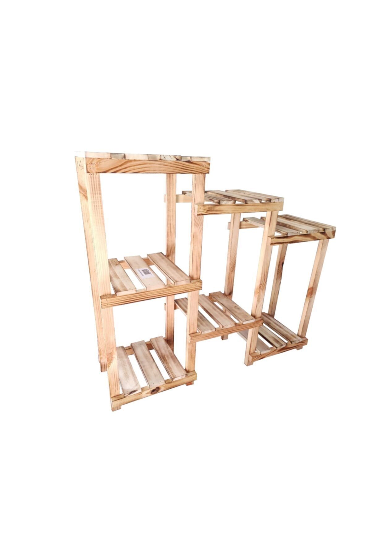 Siyap Shop Siyapshop Impera Dekoratif Doğal Ahşap Saksı Standı 3 Katlı 7 Bölmeli Çiçeklik, Bahçe, Balkon