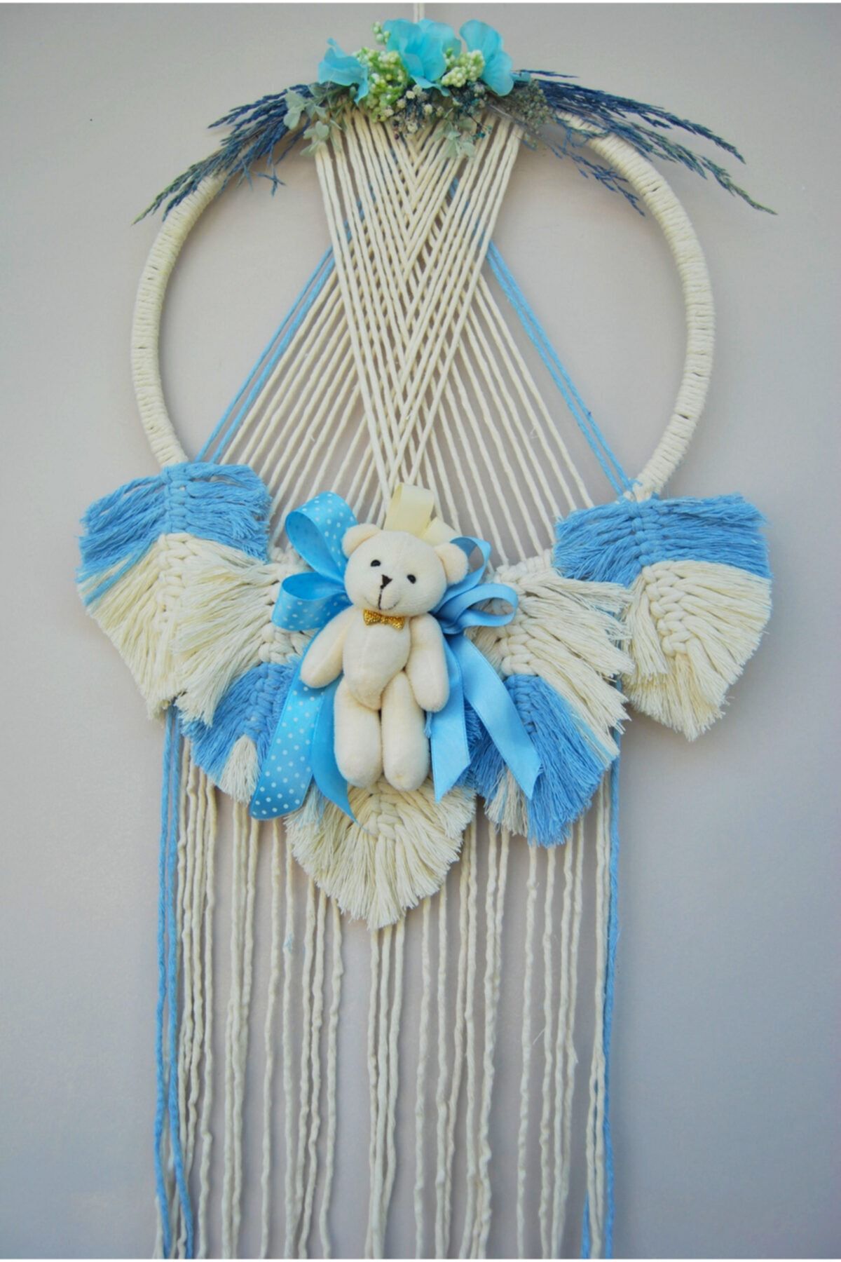 Mybabytasarım Mavi Makrome Bebek Kapı Süsü