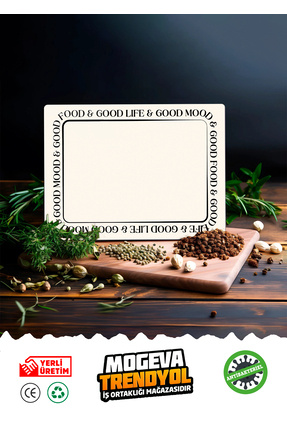 Antibakteriyel Good Life Temalı Cam Kesme Tahtası Sunum Tablası Küçük Boy Oval Kenarlı 20x30cm Image 0