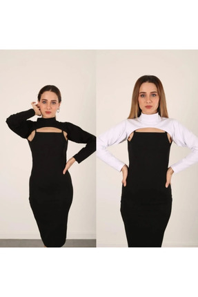 2 Li Dik Yaka Siyah-beyaz Boyunluklu Kolluk Tesettür Boyunluk Image 0