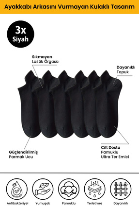 Orijinal 3 Çift Kulaklı Konfor Modeli Ter Emici Spor Ayakkabı Sneaker Premium Pamuklu Patik Çorap Image 0