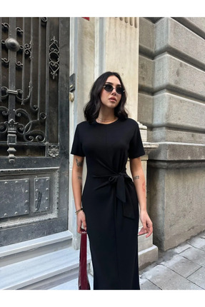 Bağlamalı Modal Kumaş Elbise Image 2