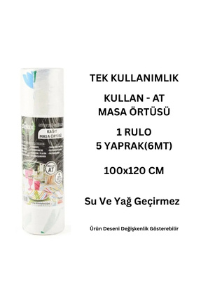 Kullan At Kağıt Masa Örtüsü 5 Yaprak 100x120 cm | 6 Metre | Su ve Yağ Geçirmez Image 0