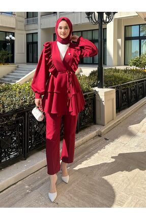 Roza İkili Takım Bordo Image 4