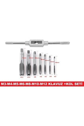 Klavuz Açma Seti+kol M3-m4-m5-m6-m8-m10-m12 Metrik Diş Açma Klavuzları Image 0