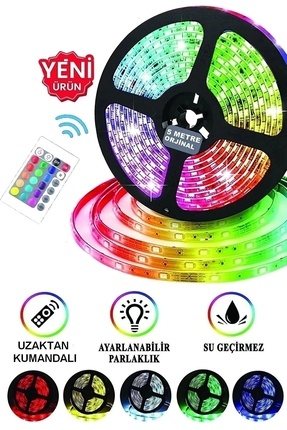 Şerit Led Işık Rgb 5 Metre Hazır Set Tak Çalıştır Kumandalı Adaptörlü Silikonlu Image 0