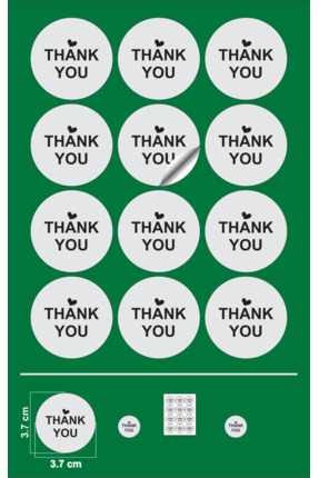 Sticker Kuşe Yuvarlak Kesim Thank You Beyaz (3,7X3,7CM) 108 Adet Image 0
