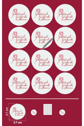 Sticker Kuşe (A KALİTE) Yuvarlak Kesim Güzel Günlerde Kullanın Beyaz Çiçekli (3,7X3,7CM) 108 Adet Image 0