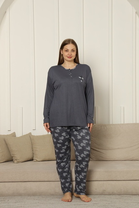 Viskon Kumaş Kadın Büyük Beden Uzun Kollu Pijama Takımı Image 0