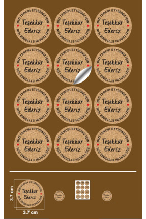 Kraft Bizi Tercih Ettiginiz Için Teşekkür Ederiz Sticker Kuşe Yuvarlak Kesim (3,7X3,7CM) 108 Adet Image 0