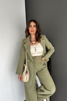 Egzotik Asortik Ceket Pantolon Keten Takım Image 3