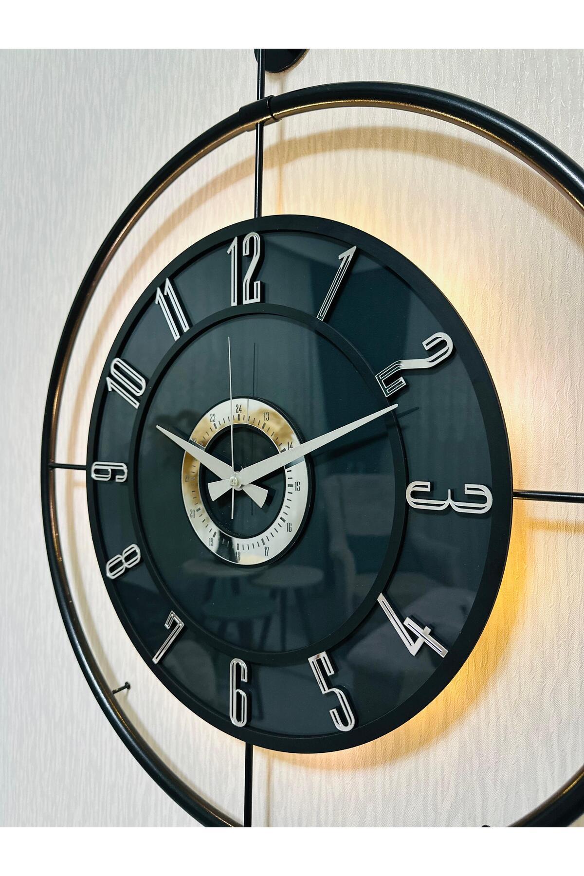 ساعت دیواری شیشه ای فلزی (60X80 سانتی متر اندازه بزرگ) شیشه واقعی روشن مشکی-دودی-مشکی-نقره ای