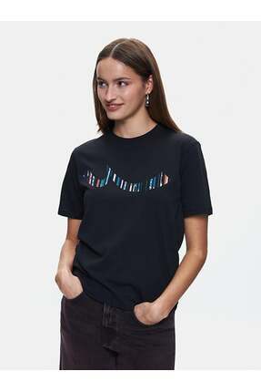 Baskılı Kısa Kollu Sıgnlı Regular Siyah T-shırt Image 1