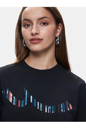 Baskılı Kısa Kollu Sıgnlı Regular Siyah T-shırt Image 3