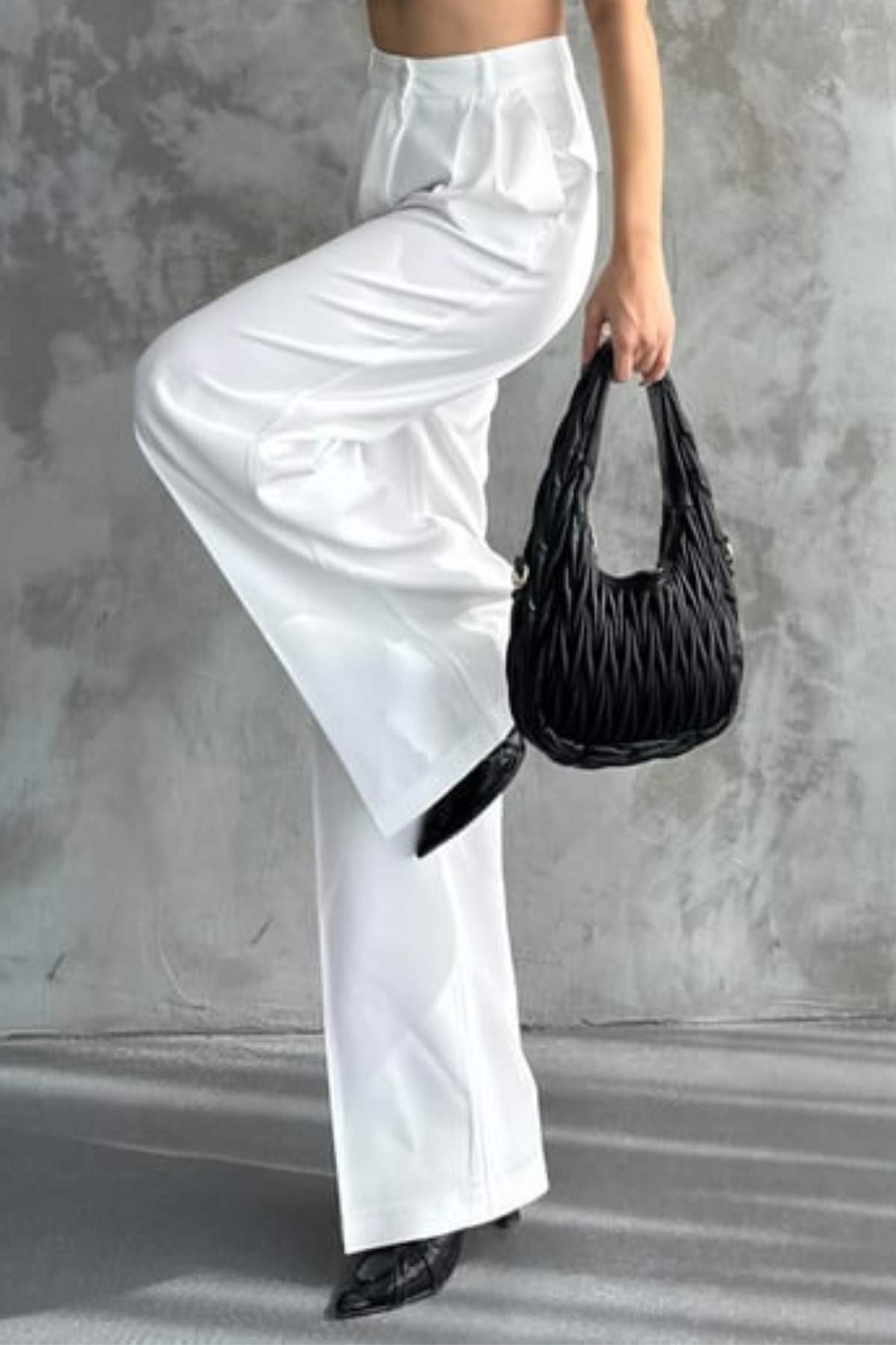 زن PLEATED فAق BELND LYCRA PALAZZO PANTS 1080