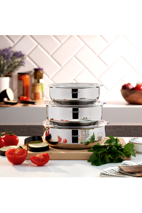Practi 3 lü Çelik Saklama Kabı (16/18/20 Cm) 6 Parça-Inox Image 0