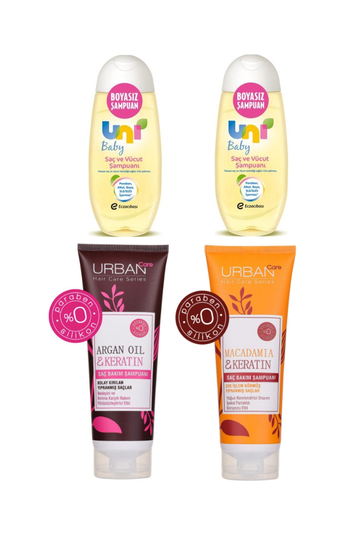 Uni Baby Saç Ve Vücut Bebek Şampuanı 200ml X2 Adet +argan Yağlı Şampuan 250 Ml+makademya Yağlı Şampuan 250 Ml