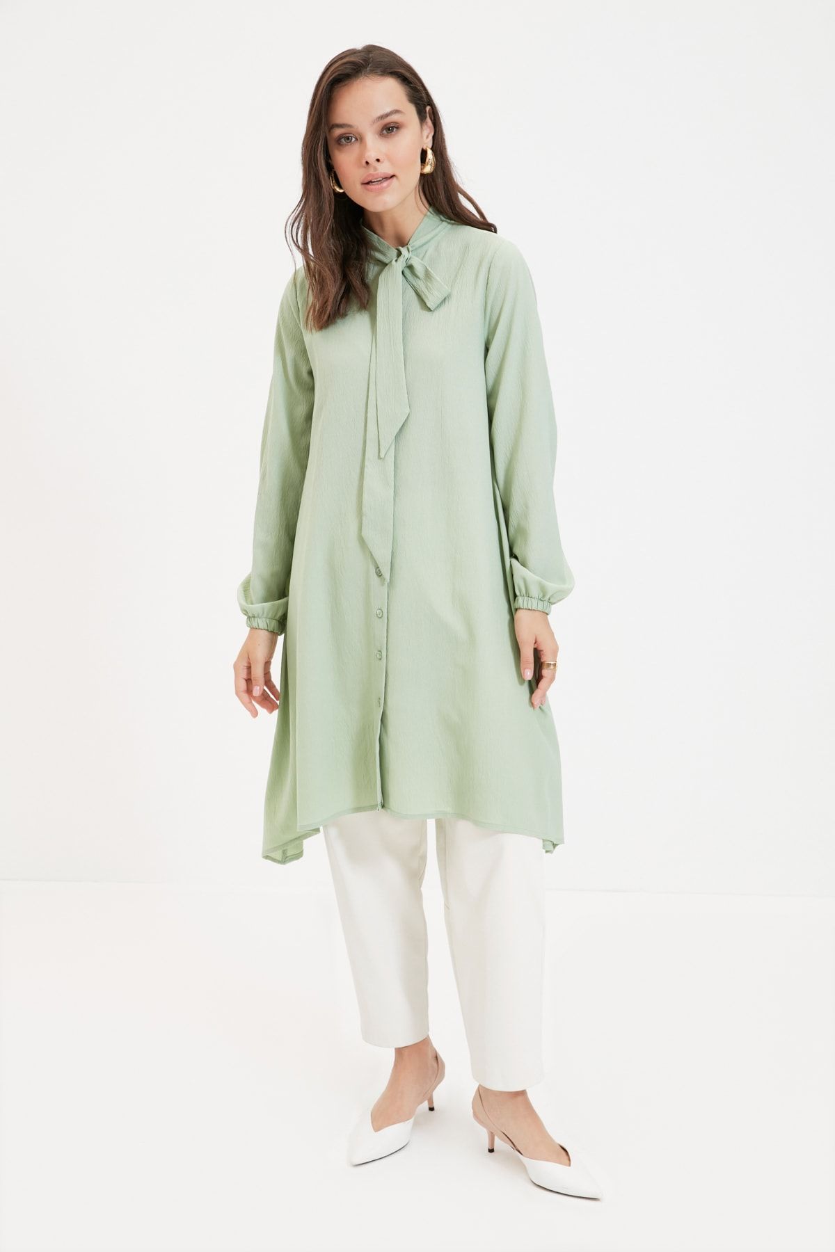 Trendyol Modest Yeşil Fular Yaka Tunik TCTAW22UK0068