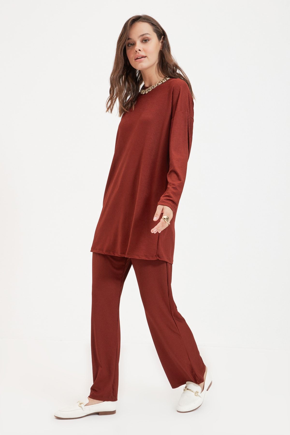 Trendyol Modest Bordo Örme Alt-Üst Takım TCTAW22US0020