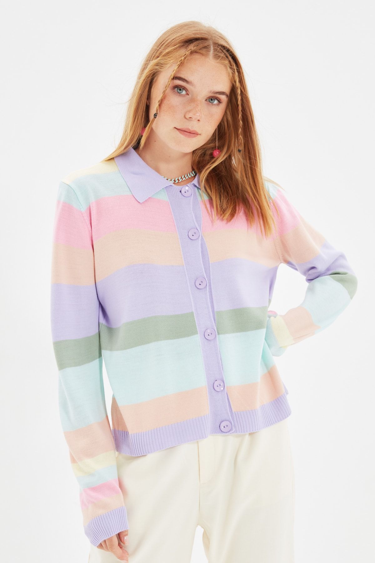 TRENDYOLMİLLA Lila Polo Yaka Triko Hırka TWOAW22HI0651