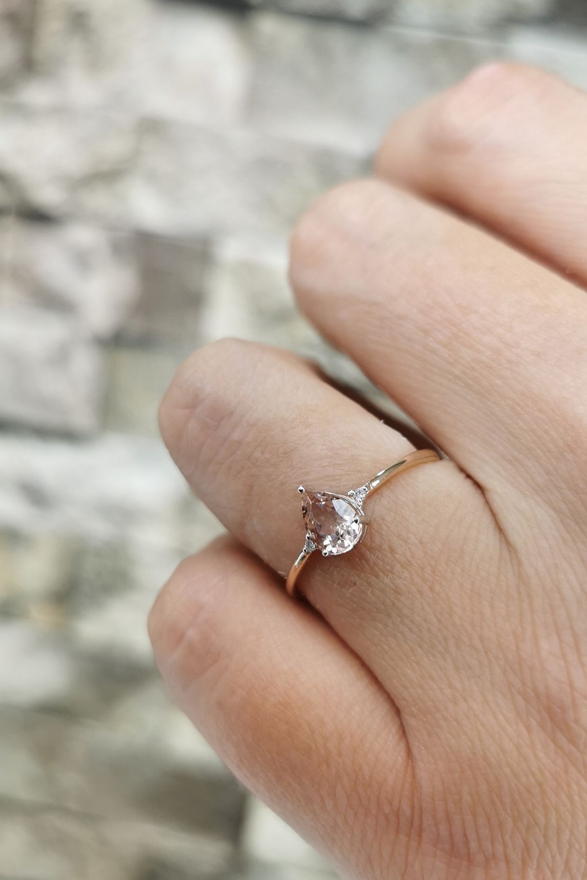 Utku Kuyumculuk Damla Morganite Taşlı Pırlanta Rose Altın Yüzük